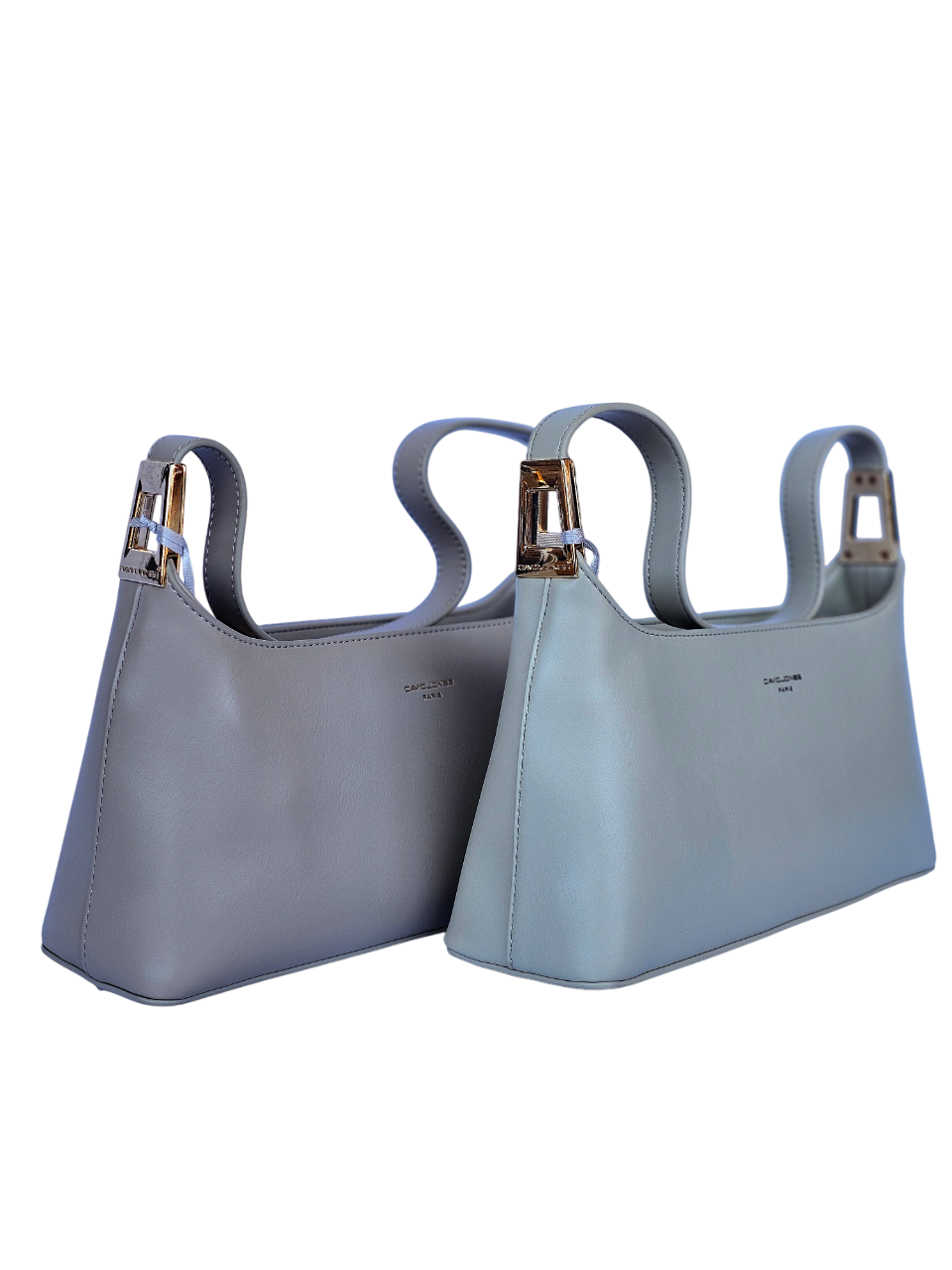 Borsa baguette tortora e verde oliva in similpelle vista frontale
