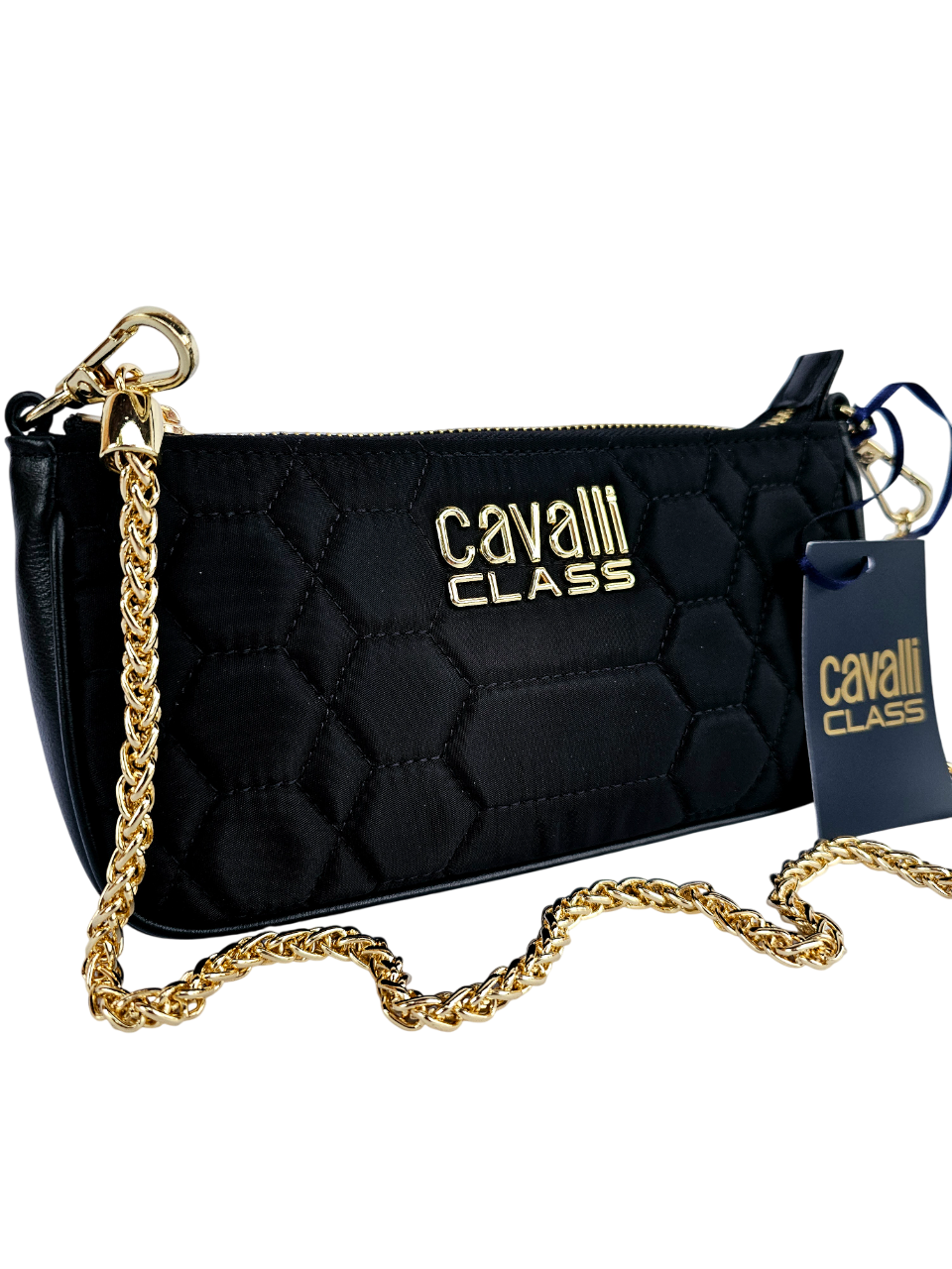 Borsetta Cavalli Class a spalla con tracolla in catena dorata