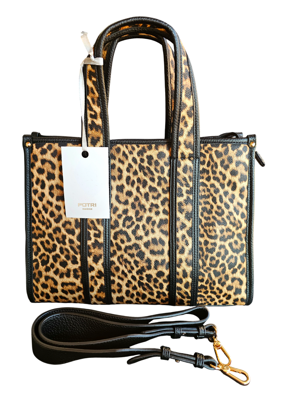 Borsa tote con stampa maculata animalier capiente vista frontale