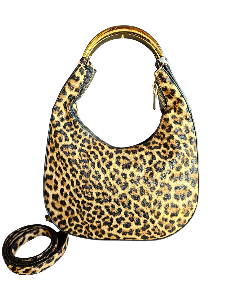 Borsa hobo con stampa maculata animalier stile casual vista frontale