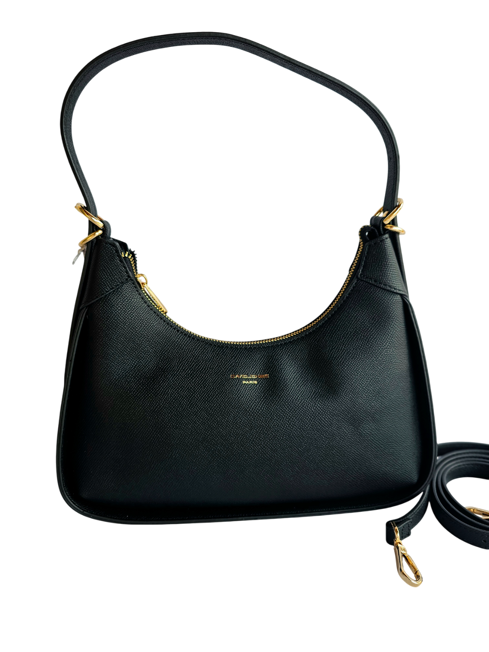 Borsa David Jones nera elegante con dettagli metallici vista frontale