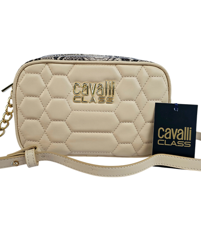 Borsa Cavalli Class beige con dettagli pitonati e logo dorato