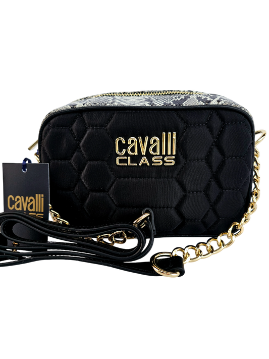  Borsa Cavalli Class nera con dettagli pitonati e catena dorata
