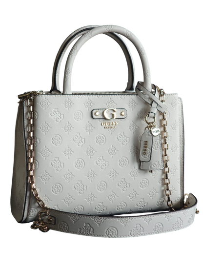 Borsa Guess Gerty off white con stampa logata in rilievo