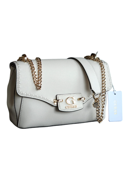 Borsa Guess Nastra off white a spalla con manici in catena