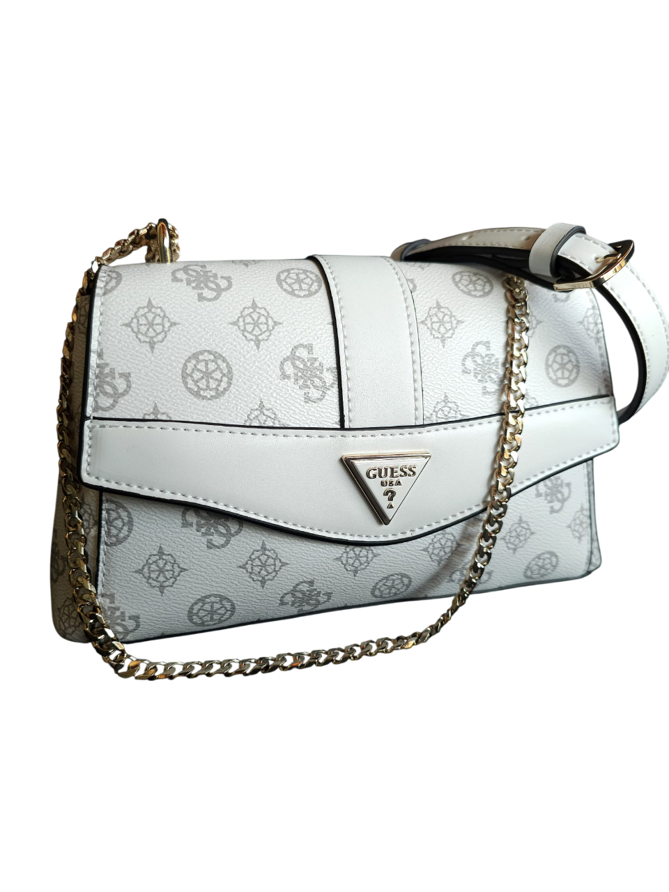 Borsa Guess Dorys a tracolla grigio bianco con stampa logata