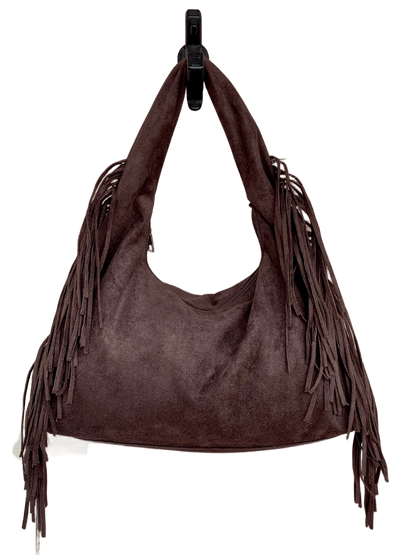 Borsa hobo Savanna scamosciata con frange boho-chic color caffè
