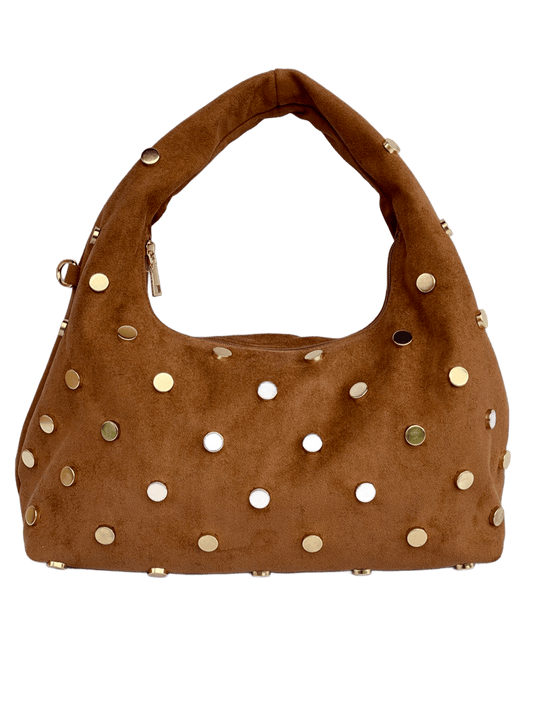 Borsa Aurora - Hobo Bag in Camoscio con Bottoni Dorati