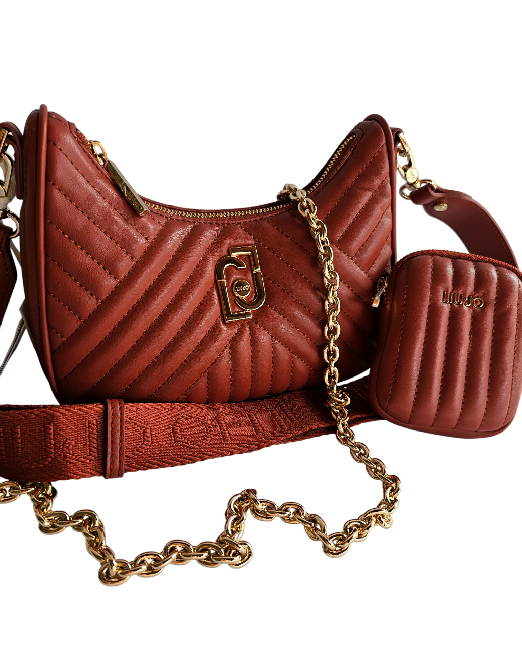 Borsa Liu Jo Deer matelassé ecosostenibile con tracolla in catena e in tessuto con portamonete abbinato
