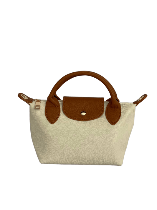 Borsa Paris Mini in similpelle color beige con doppi manici e tracolla removibile - Vero Stile