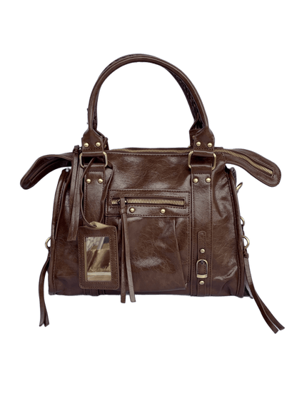 Borsa Tokyo Media, city bag caffè con specchietto vista frontale no sfondo