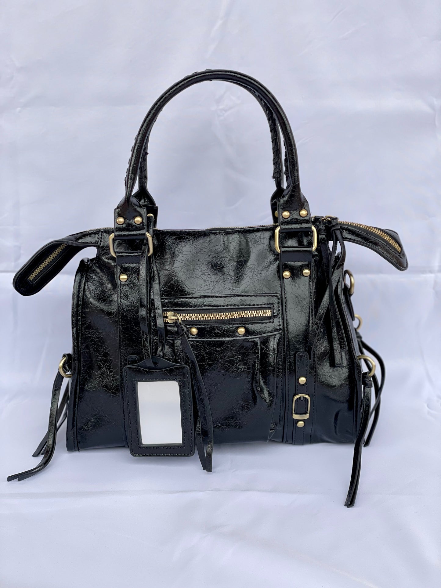 Borsa Tokyo Media, city bag nera con specchietto vista frontale