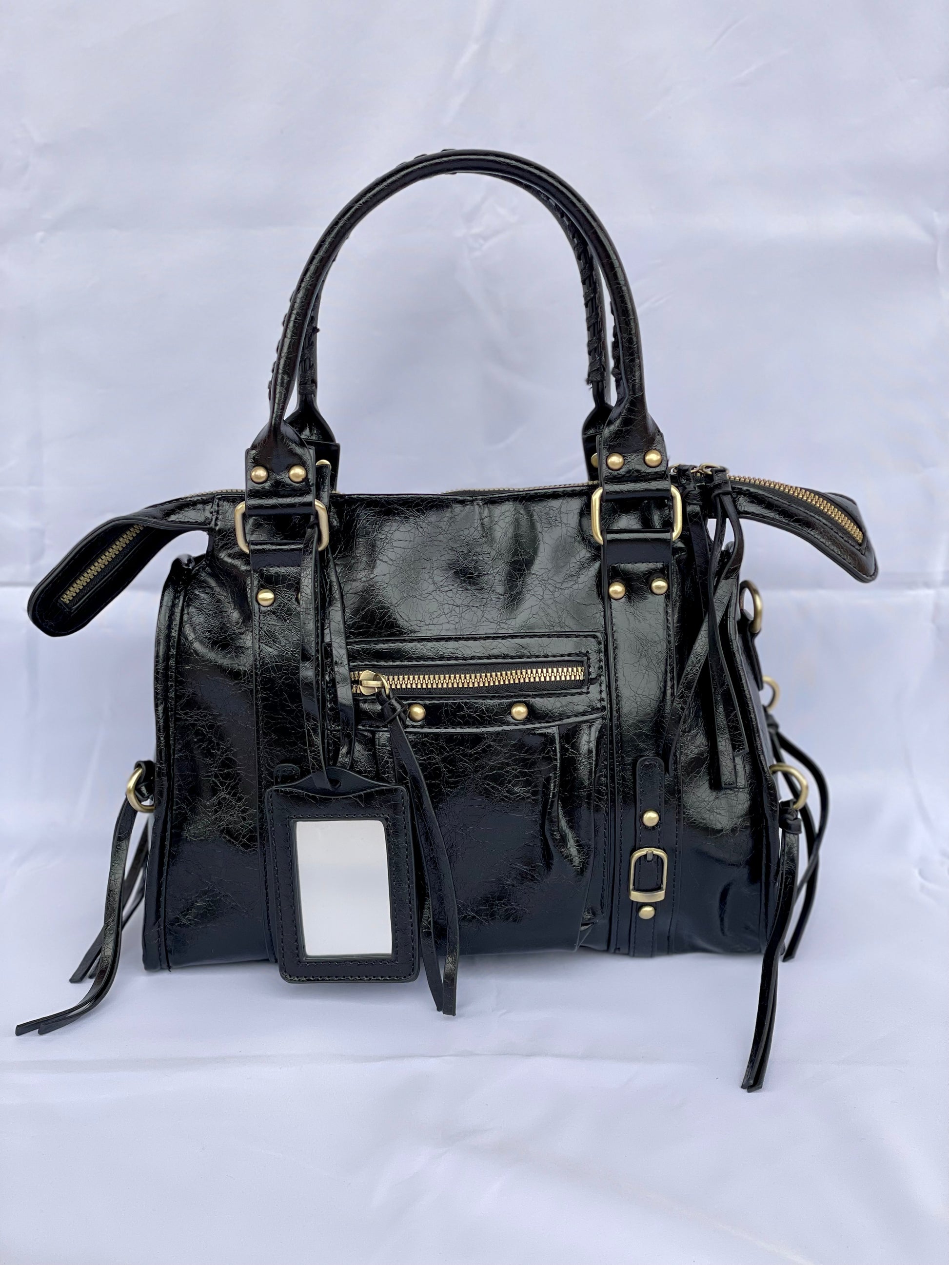 Borsa Tokyo Media, city bag nera con specchietto vista frontale