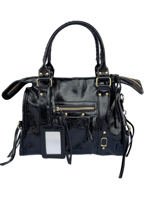 Borsa Tokyo Media, city bag nera con specchietto vista frontale no sfondo