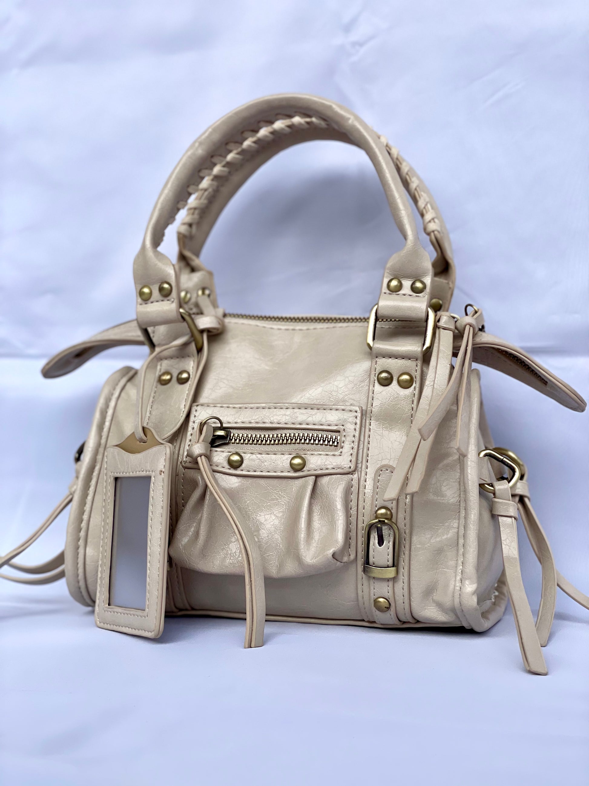 Borsa Tokyo Mini beige, city bag con specchietto vista laterale