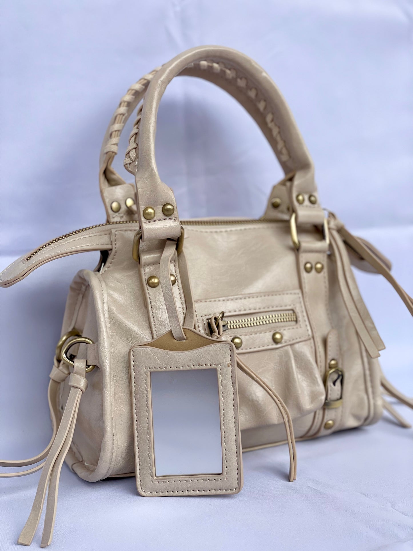 Borsa Tokyo Mini beige, city bag con specchietto vista laterale