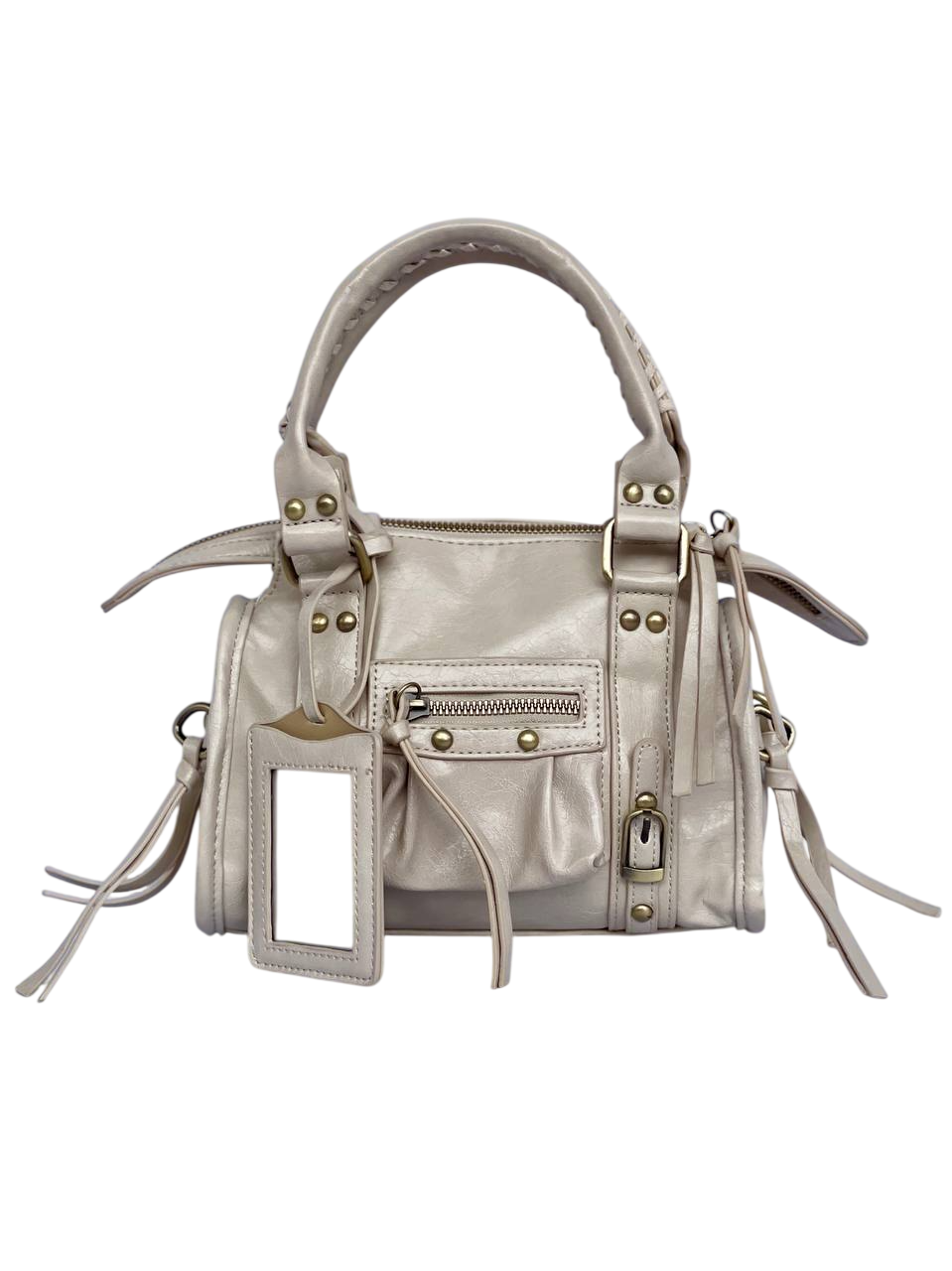 Borsa Tokyo Mini beige, city bag con specchietto vista frontale no sfondo