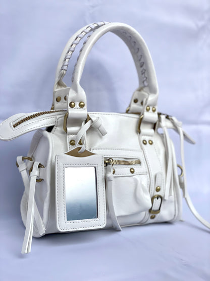 Borsa Tokyo Mini bianca, city bag con specchietto vista laterale