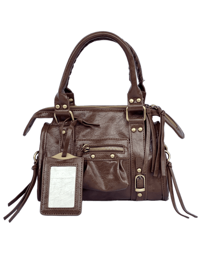 Borsa Tokyo Mini caffè, city bag con specchietto vista frontale no sfondo