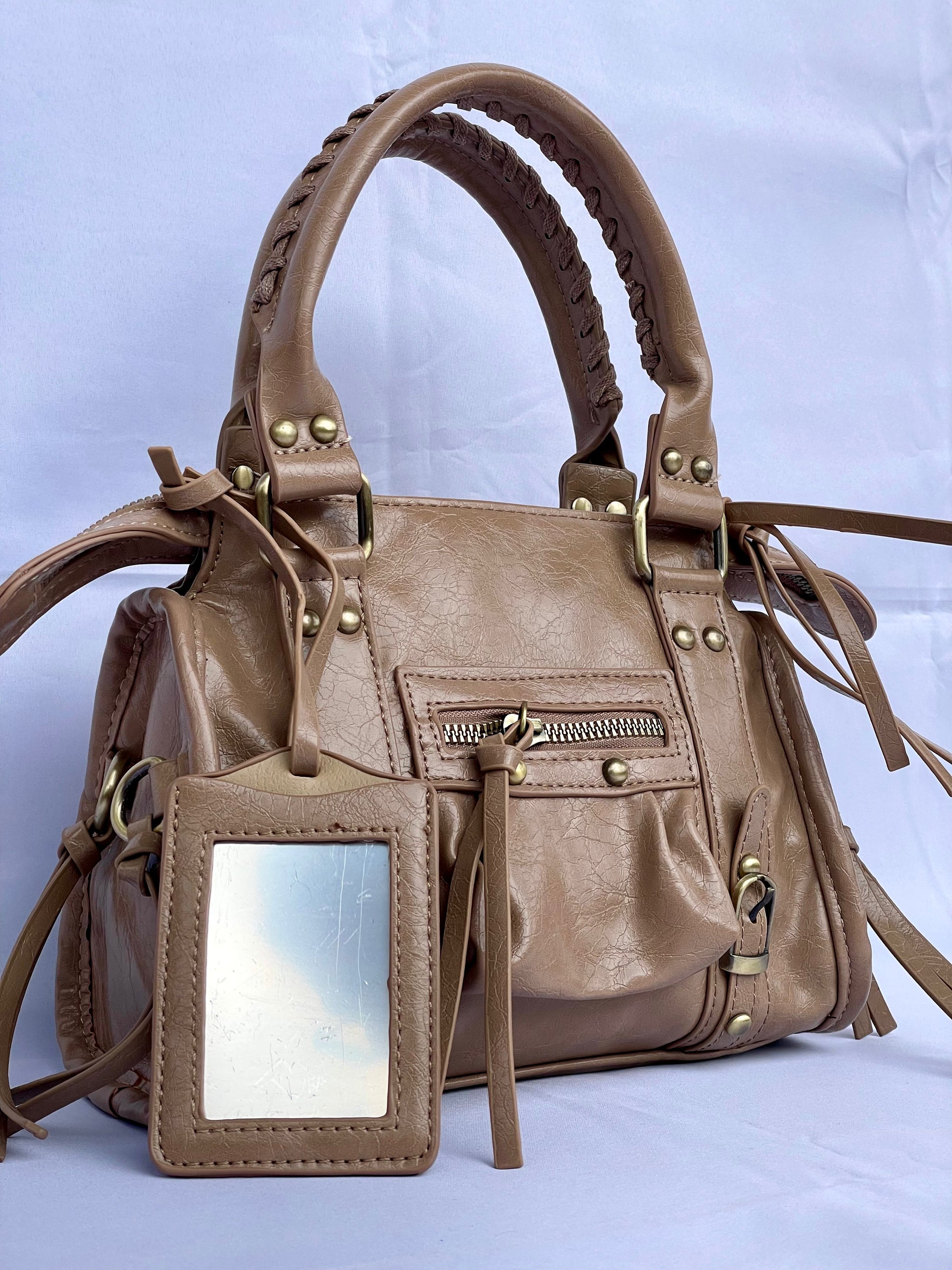 Borsa Tokyo Mini tortora, city bag con specchietto vista laterale