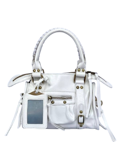 Borsa Tokyo Mini bianca, city bag con specchietto vista frontale no sfondo